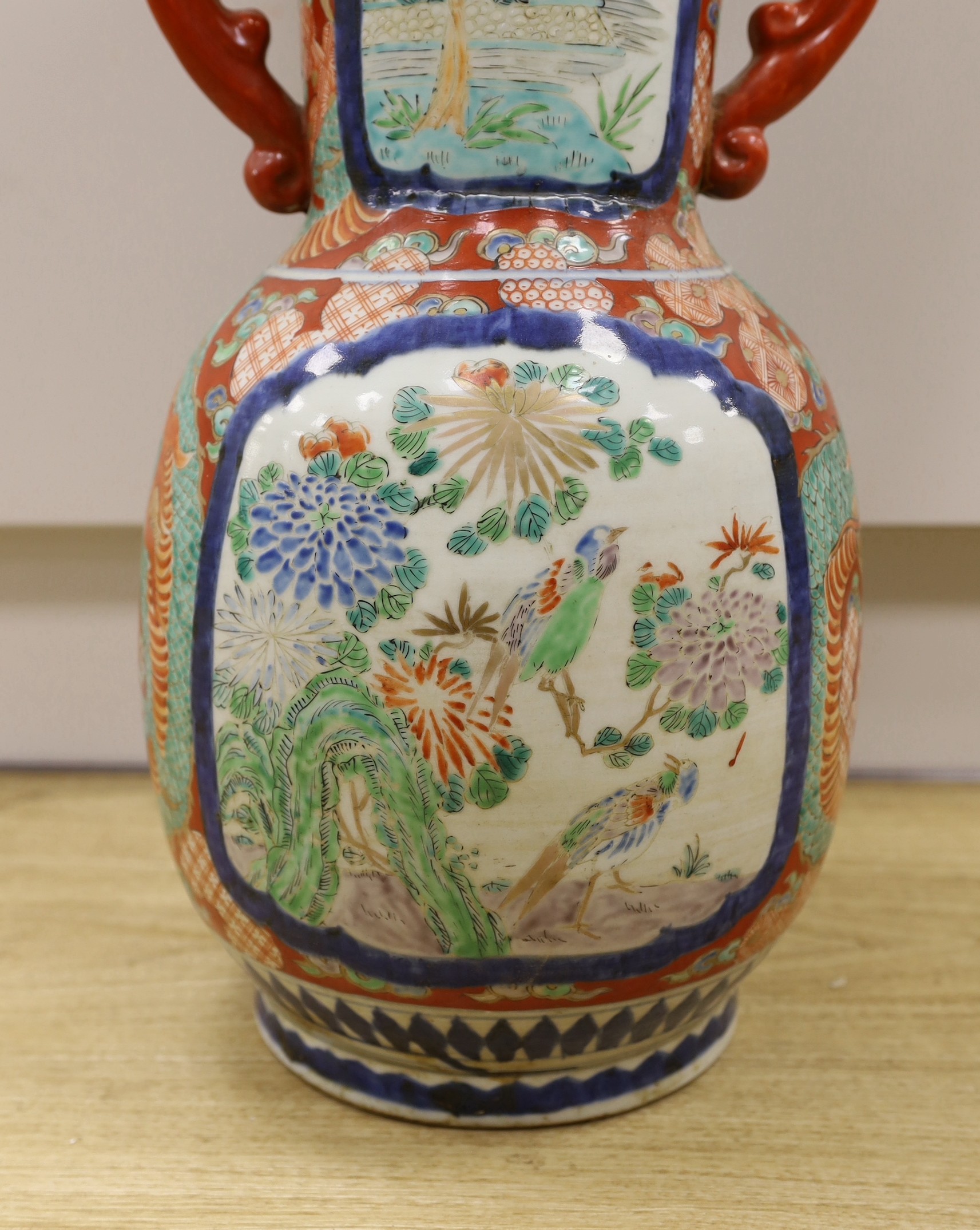 A large Japanese vase converted to a lamp, 66 cms high